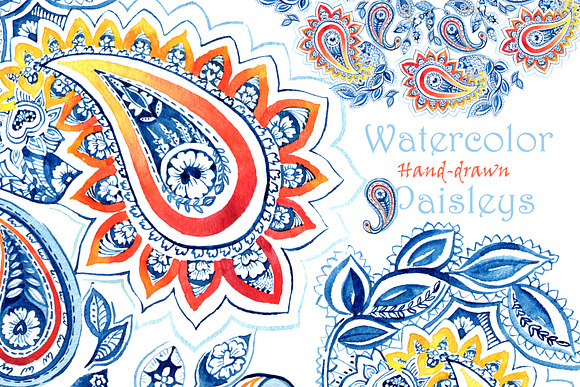 Hand-drawn watercolor paisley in Patterns - product preview 3