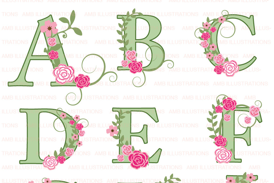 Floral Letter clipart A to I AMB-956 in Objects - product preview 8