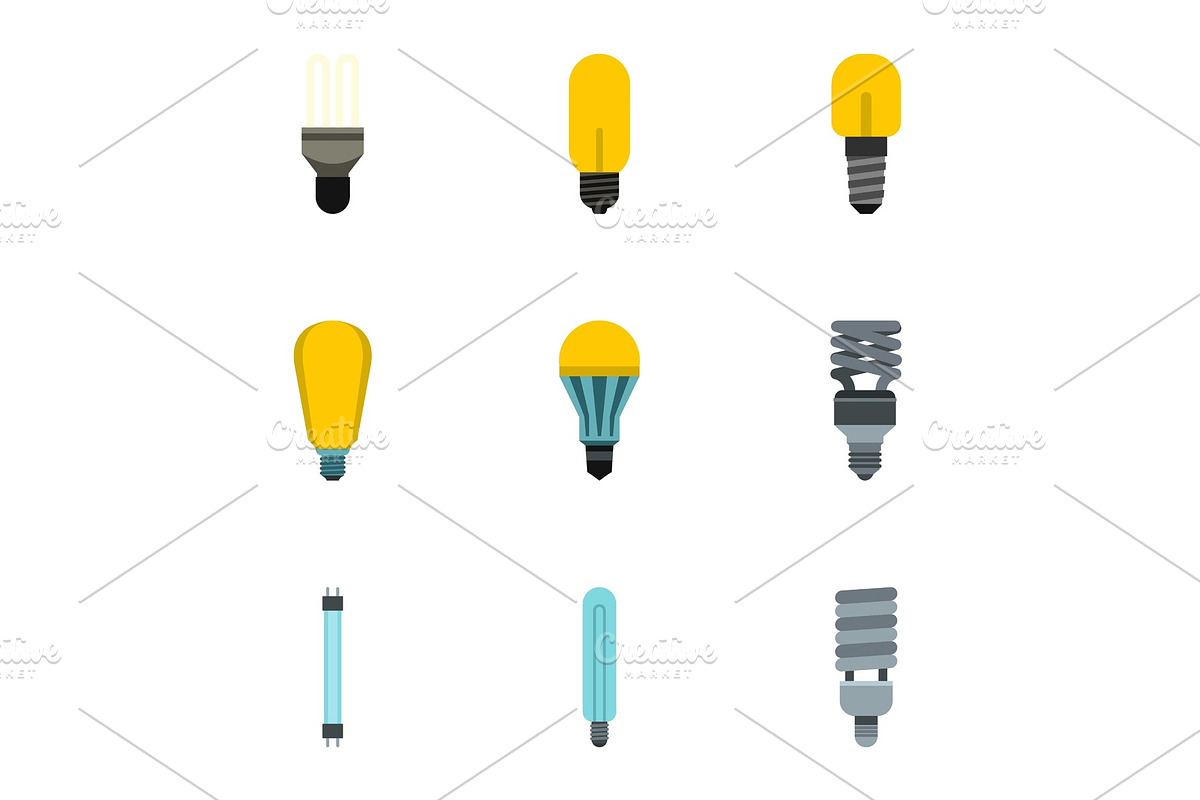 Lamp for home icons set, flat style in Objects - product preview 8