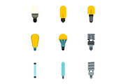 Lamp for home icons set, flat style