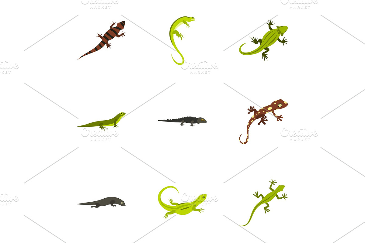 Iguana icons set, flat style in Illustrations - product preview 8
