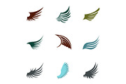 Different wings icons set, flat