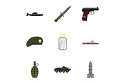 Military defense icons set, flat