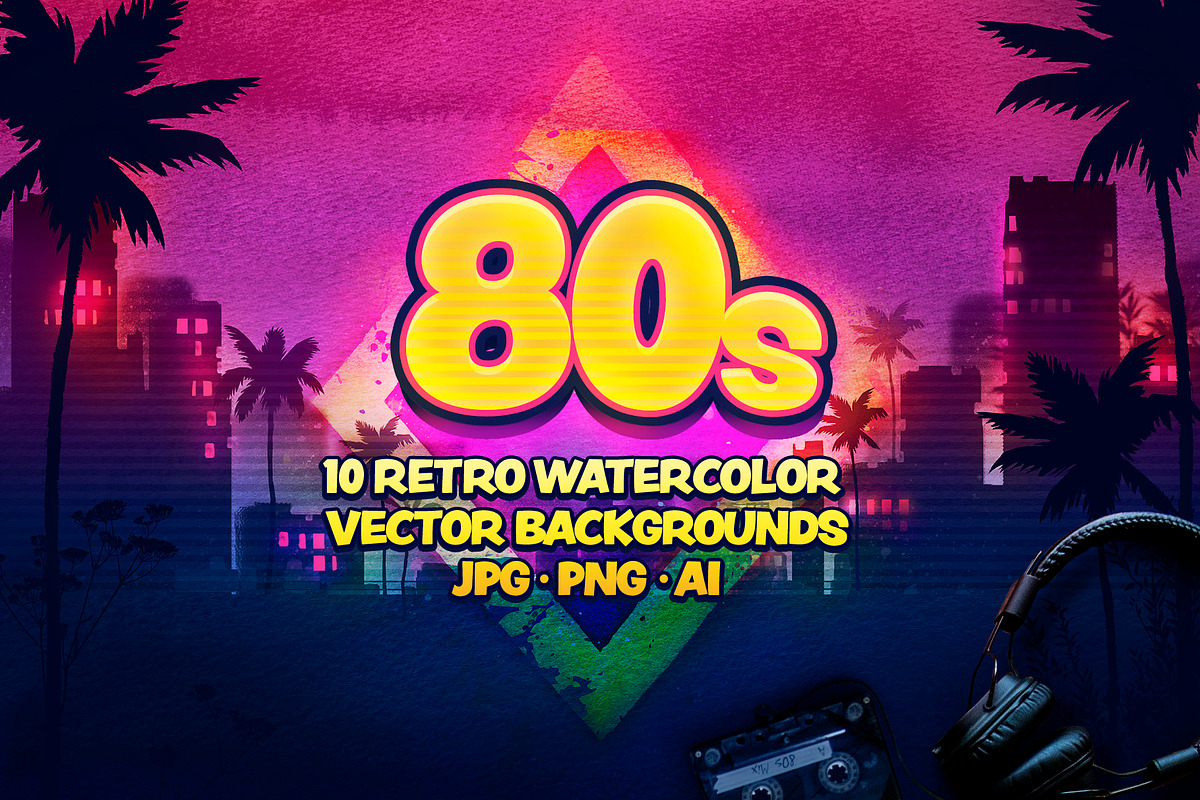 80s Retro Watercolor backgrounds. in Textures - product preview 8