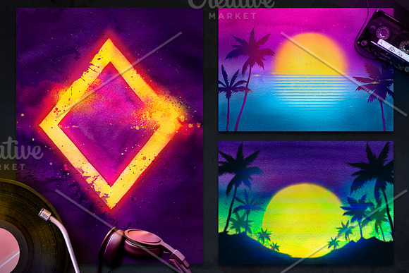 80s Retro Watercolor backgrounds. in Textures - product preview 2