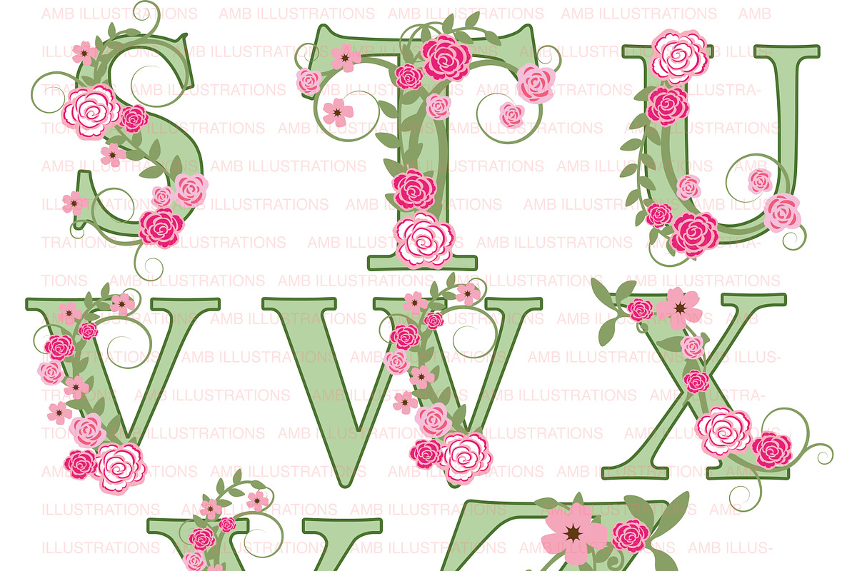 Floral Letter Clipart S to Z AMB-958 in Objects - product preview 8