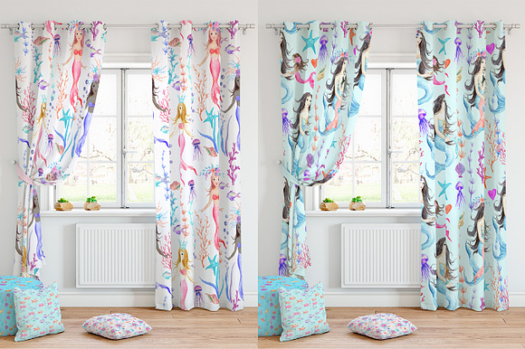 Watercolor Mermaid Patterns in Patterns - product preview 9