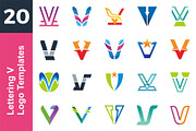 20 Logo Lettering V Template Bundle