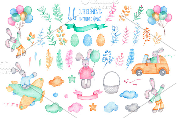 Happy Easter - watercolor clipart in Illustrations - product preview 2