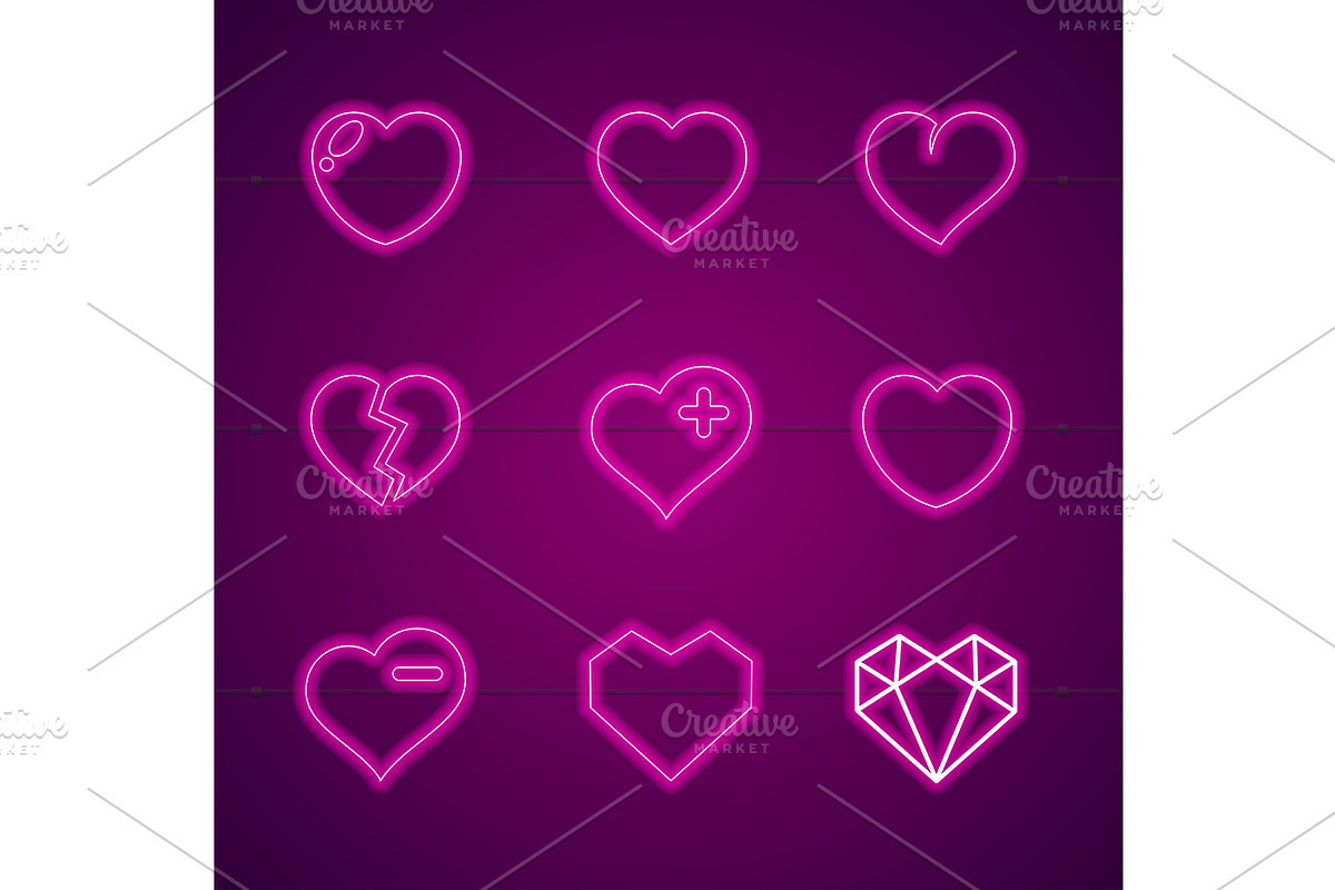Heart Neon Signs Thin Line Icon Set. in Icons - product preview 8
