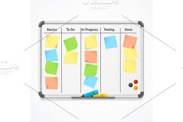 Kanban Board with Color Sticky Notes
