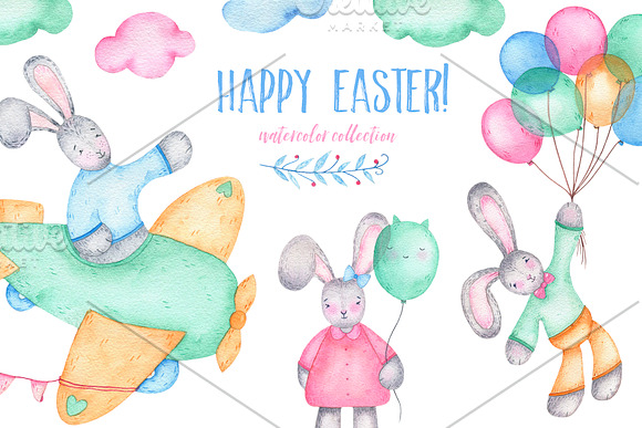 Happy Easter - watercolor clipart in Illustrations - product preview 4
