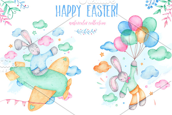 Happy Easter - watercolor clipart in Illustrations - product preview 5