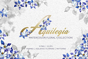 Watercolor Blue Aquilegia png