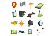 GPS navigation icons set, cartoon