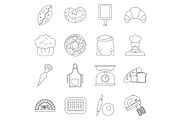 Bakery icons set, outline style