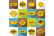 Golden labels icons set, flat style