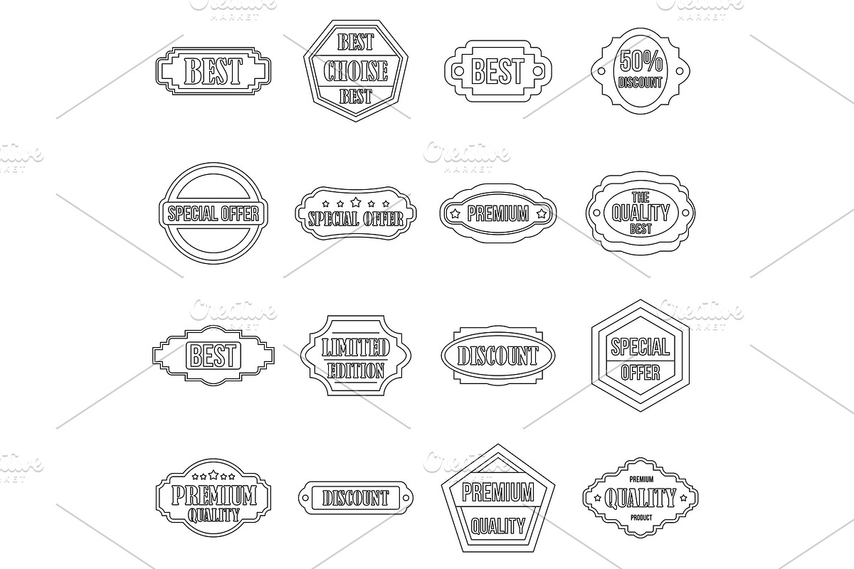 Golden labels icons set, outline in Illustrations - product preview 8