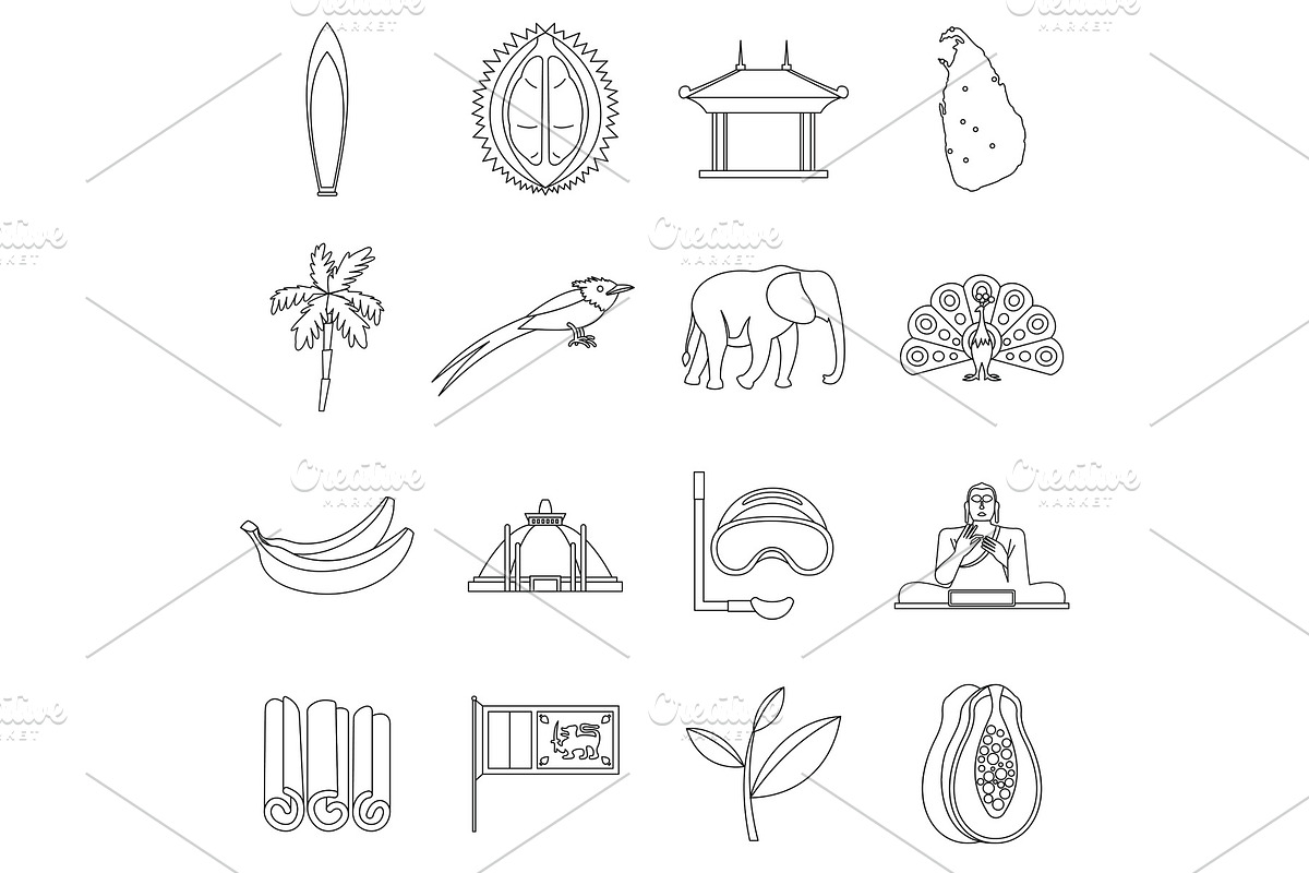 Sri Lanka travel icons set, outline in Illustrations - product preview 8