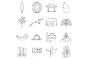 Sri Lanka travel icons set, outline