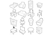 Different furniture icons set