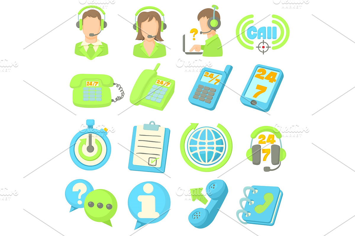Call center items icons set, cartoon in Illustrations - product preview 8