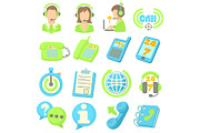 Call center items icons set, cartoon