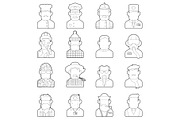 Profession icons set, outline style