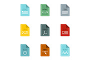 Document types icons set, flat style