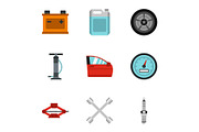 Maintenance car icons set, flat