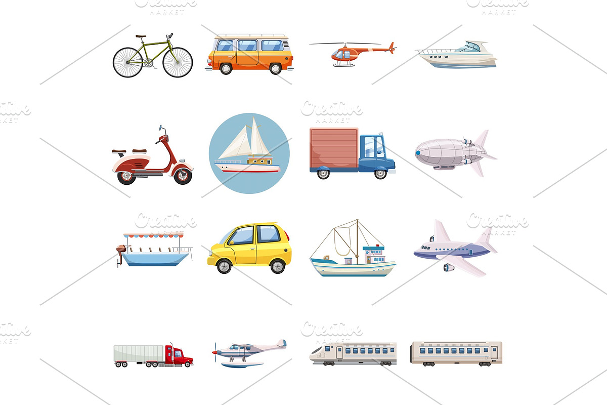 Transportation icons set, cartoon in Illustrations - product preview 8