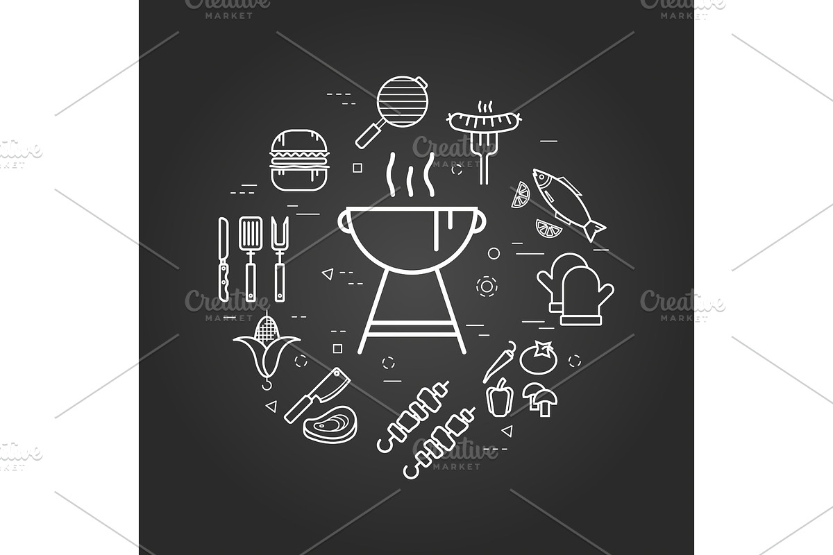Charcoal Grill on black in Illustrations - product preview 8