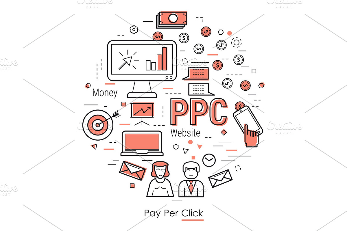 Round concept of pay per click in Illustrations - product preview 8