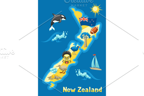 Illustration of New Zealand map.