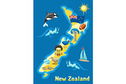 Illustration of New Zealand map.