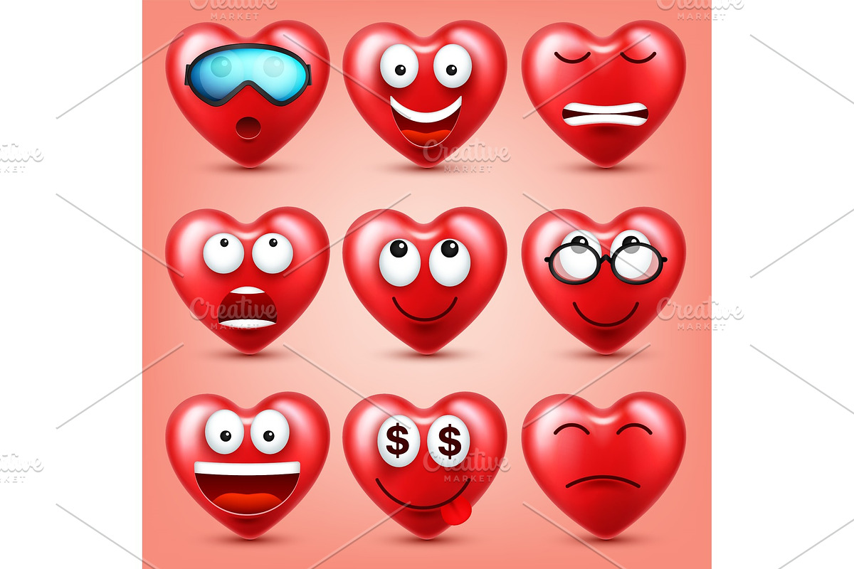 Heart smiley emoji vector set for in Objects - product preview 8