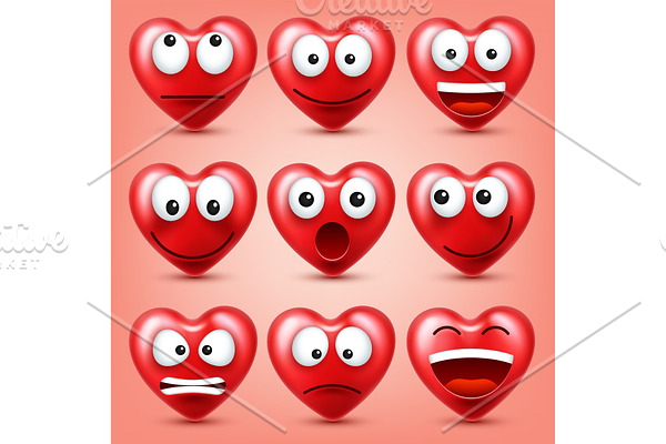 Heart smiley emoji vector set for