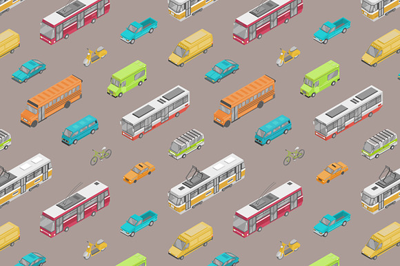Isometric transport set and seamless in Illustrations - product preview 3