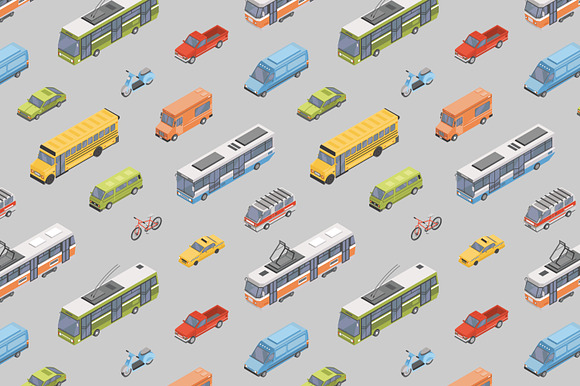 Isometric transport set and seamless in Illustrations - product preview 4