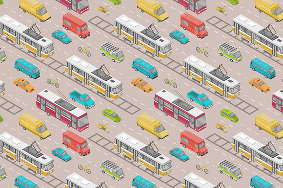 Isometric transport set and seamless in Illustrations - product preview 5