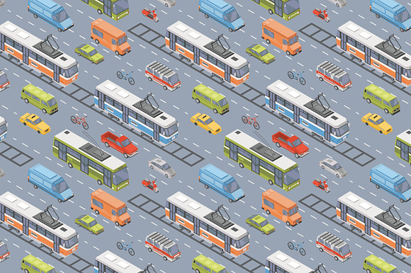 Isometric transport set and seamless in Illustrations - product preview 8