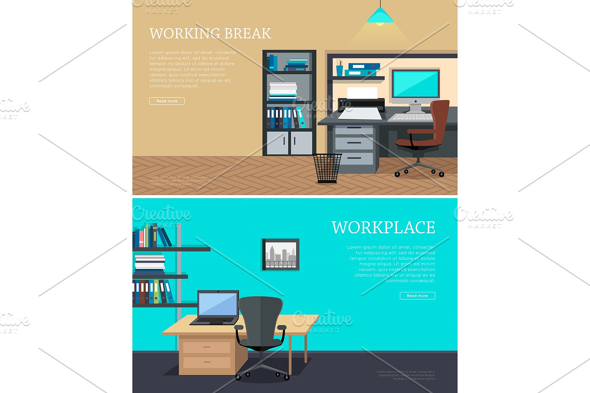 Set of Office Interior Web Banners in Illustrations - product preview 8