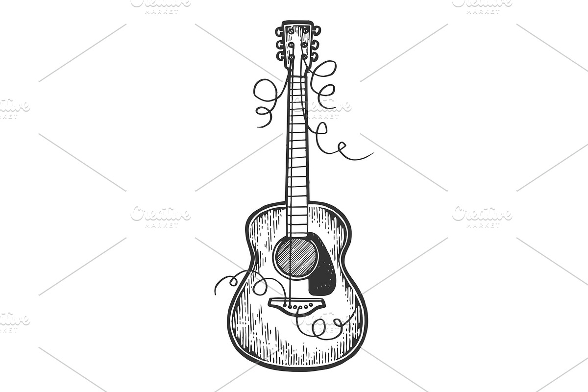 Guitar torn strings engraving vector in Illustrations - product preview 8