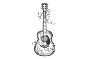 Guitar torn strings engraving vector