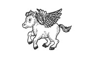 Angel flying baby pony engraving