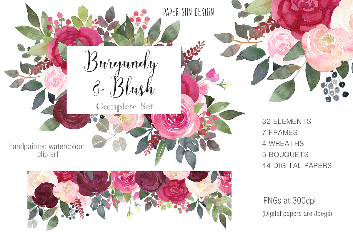 Burgundy and Blush Clipart Set  in Illustrations - product preview 8