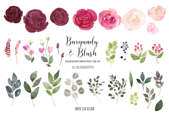 Burgundy and Blush Clipart Set  in Illustrations - product preview 1
