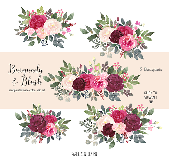 Burgundy and Blush Clipart Set  in Illustrations - product preview 4