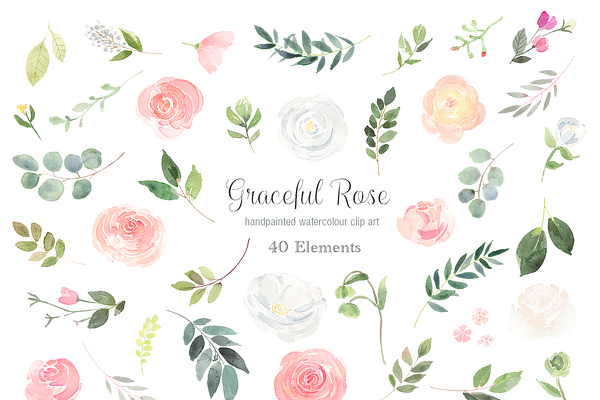 Graceful Rose Clip Art Complete Set