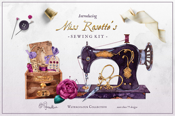 Miss Rosette's Sewing Kit Clipart